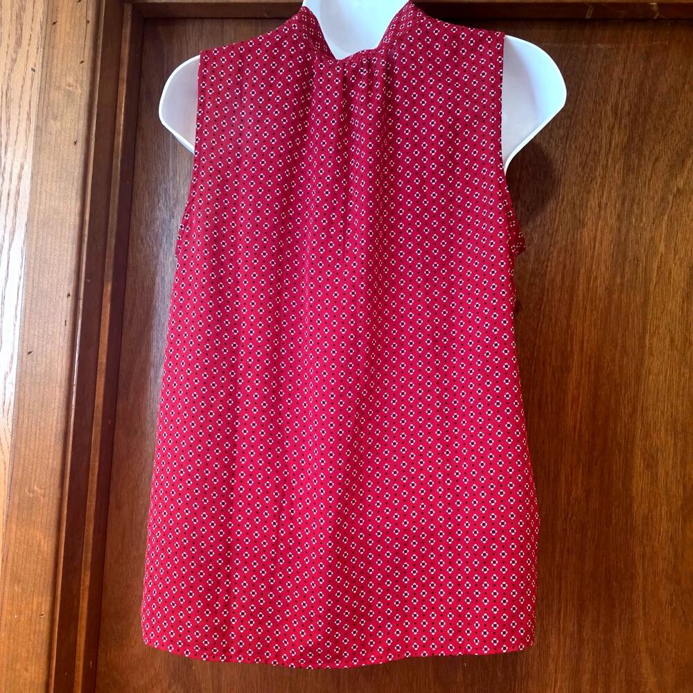 Tommy Hilfiger red geometric print sleeveless neck-tie blouse sz S - Picture 4 of 5